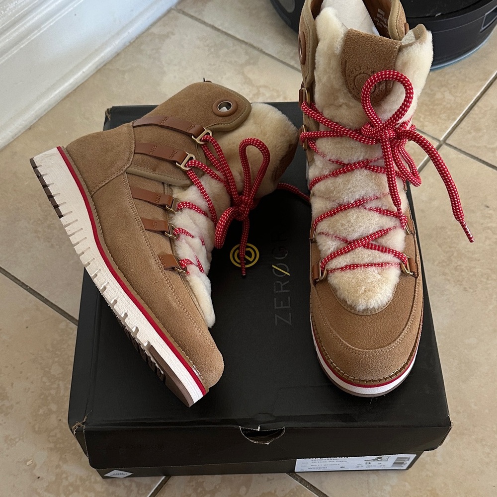 Cole Haan Tan and Red Winter Boots